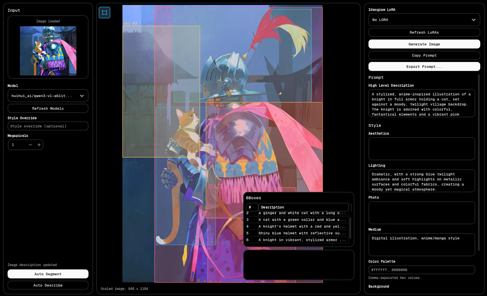 Deo image description and prompt editing workspace